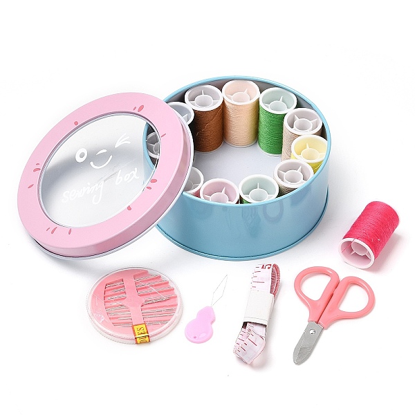 PandaHall Portable Sewing Tool Kits, with Sewing Needle, Scissors, Polyester Thread, Thread a Needle Utensil, Tape Measure, Metal Box...