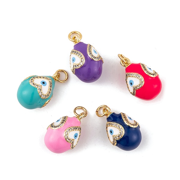 

PandaHall Brass Micro Pave Cubic Zirconia Pendants, with Enamel and Jump Ring, Real 18K Gold Plated, Teardrop with Heart Evil Eye Charms..., Multicolor