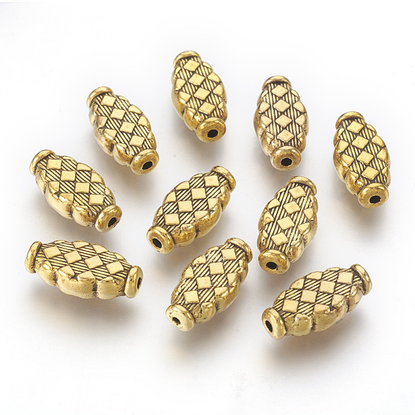 PandaHall Tibetan Style Alloy Beads, Oval, Lead Free & Cadmium Free, Antique Golden, 17x9x3.5mm, Hole: 2mm Alloy Oval