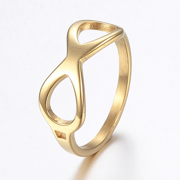 

PandaHall Ion Plating(IP) 304 Stainless Steel Finger Rings, Infinity, Golden, Size 6~9, 16~19mm 304 Stainless Steel
