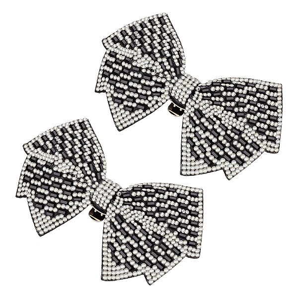 

PandaHall SUPERFINDINGS 2Pcs Cloth with Rhinestone Shoe Buckle Clips, Bowknot, Jet, 55x95x20mm Cloth Bowknot Black