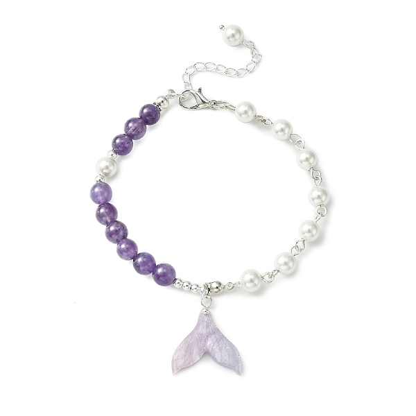

PandaHall Cellulose Acetate(Resin) Whale Tail Charm Bracelet, Natural Amethyst & Shell Pearl Beaded Bracelet, 7-1/2 inch(19.2cm) Amethyst...