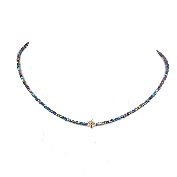 

PandaHall Glass Seed Beads Necklaces, Brass Micro Pave Cubic Zirconia Beads Necklaces, Colorful, 16.73 inch(42.5cm) Glass