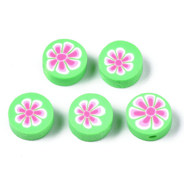 

PandaHall Handmade Polymer Clay Beads, for DIY Jewelry Crafts Supplies, Flat Round with Flower, Spring Green, 9.5~10x4.5mm, Hole: 1.8mm...