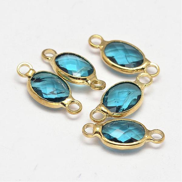 

PandaHall Oval Faceted Golden Brass Glass Links connectors, Deep Sky Blue, 15x7x3.2mm, Hole: 1mm Glass Oval Blue