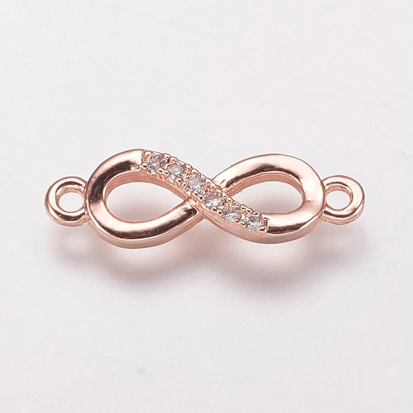 

PandaHall Brass Cubic Zirconia Links, Infinity, Clear, Rose Gold, 5x17.5x2mm, Hole: 1mm Brass+Cubic Zirconia Infinity Clear