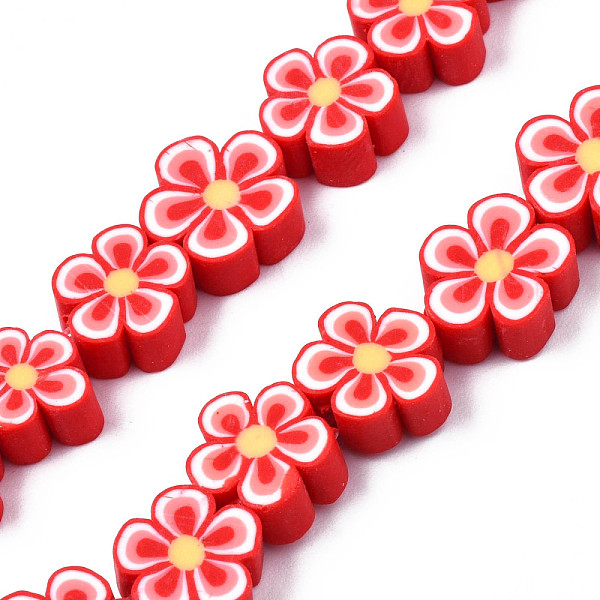 

PandaHall Handmade Polymer Clay Bead Strands, Flower, Red, 7.5~10x7~11x3.5~5mm, Hole: 1.6mm, about 38~40pcs/strand, 13.58 inch~14.57 inch...
