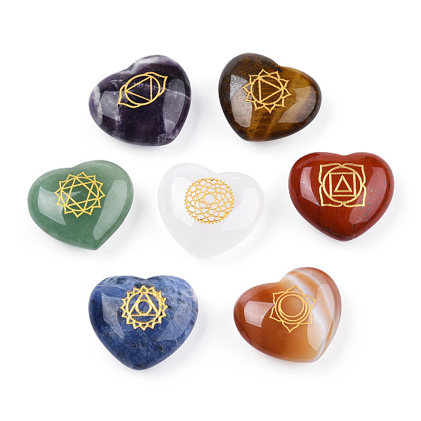

PandaHall 7Pcs 7 styles Natural Mixed Stone Palm Stone, Natural Quartz Crystal & Green Aventurine & Agate & Tiger Eye & Amethyst & Red...