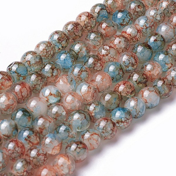 

PandaHall Spray Painted Glass Beads Strands, Round, Colorful, 8~8.5mm, Hole: 1.5mm, about 100pcs/strand, 31.1 inch(79cm) Glass Round