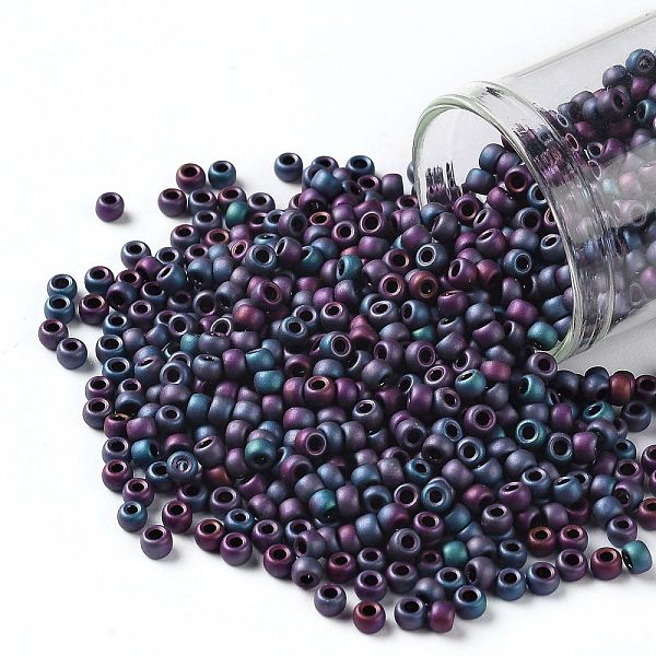 

PandaHall TOHO Round Seed Beads, Japanese Seed Beads, (705) Matte Color Frost Iris Blue, 8/0, 3mm, Hole: 1mm, about 222pcs/bottle...