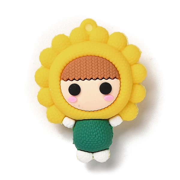 

PandaHall PVC Plastic Big Pendants, Sunflower, Sunflower, 52x40.5x21.5mm, Hole: 3mm PVC Flower Gold