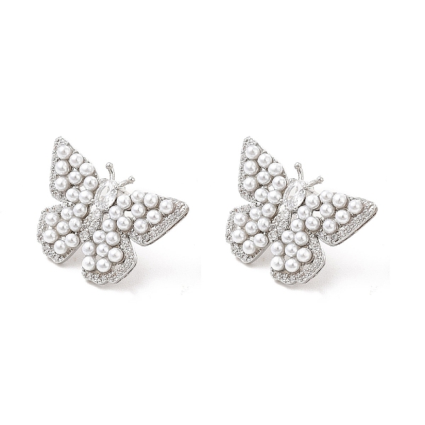 

PandaHall Clear Cubic Zirconia Butterfly Stdud Earrings with ABS Pearl Beaded, Brass Jewelry for Women, Cadmium Free & Lead Free, Platinum...