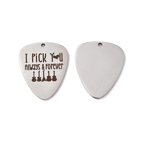 

PandaHall 201 Stainless Steel Pendants, Guitar Pick Charm, Laser Cut, with Word I'd Pick You Always & Forever, Stainless Steel Color...