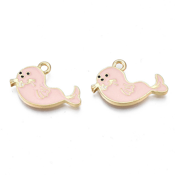 

PandaHall Alloy Enamel Pendants, Cadmium Free & Nickel Free & Lead Free, Light Gold, Fur Seal, Pink, 13.5x20x1.5mm, Hole: 1.6mm Alloy+Enamel...