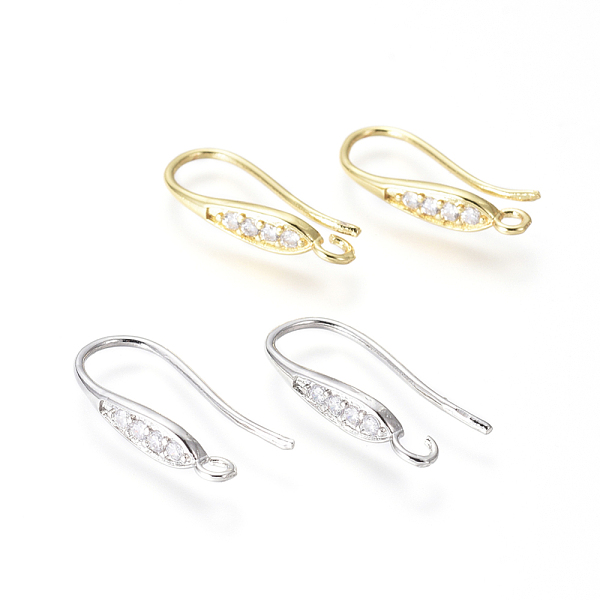 

PandaHall Brass Micro Pave Cubic Zirconia Earring Hooks, Ear Wire, with Horizontal Loop, Clear, Mixed Color, 21x4mm, Hole: 1.8mm, 18 Gauge...