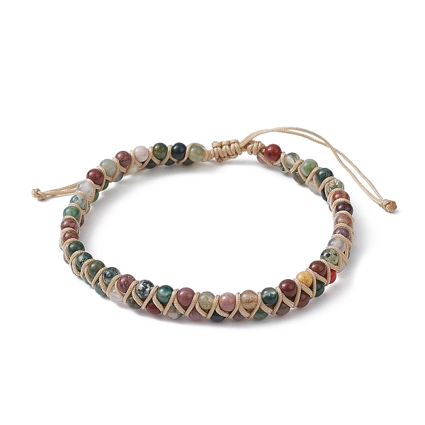 

PandaHall Natural Indian Agate Round Braided Bead Bracelets, Nylon Thread Adjustable Bracelet, Inner Diameter: 2-5/8~4-1/8 inch(6.6~10.6cm)...