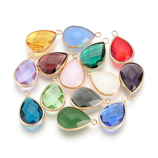 

PandaHall Glass Pendants, with Brass Findings, Faceted, Drop, Light Gold, Mixed Color, 14x7.5x4mm, Hole: 1.8~2.3mm Brass+Glass Teardrop..., Multicolor