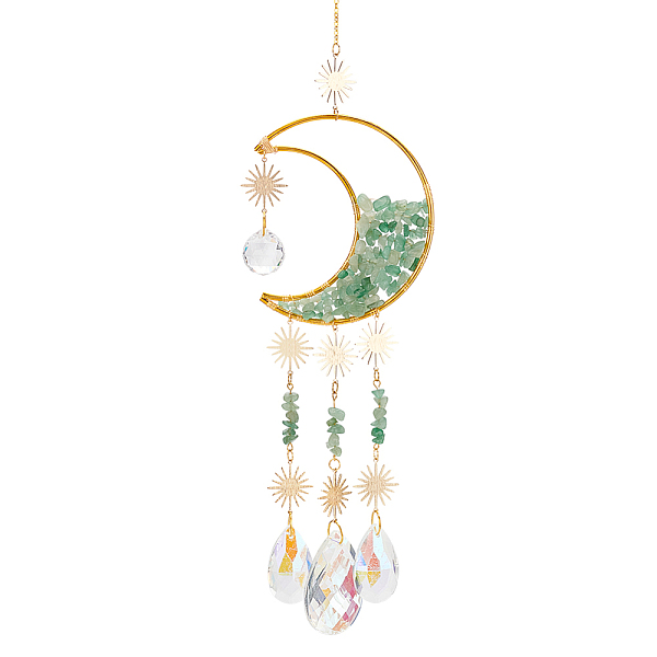 

PandaHall Crystal Chandelier Glass Teardrop Pendant Decorations, Hanging Sun Catchers, with Natural Aventurine Chips Beads, for Home...