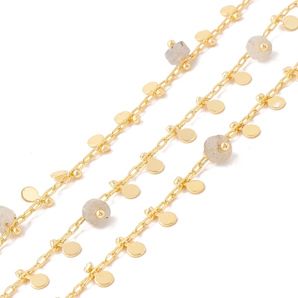 

PandaHall Natural White Labradorite Column Beaded Chains, with Brass Paperclip Chains and Flat Round Charm, Soldered, with Spool, Lead Free...