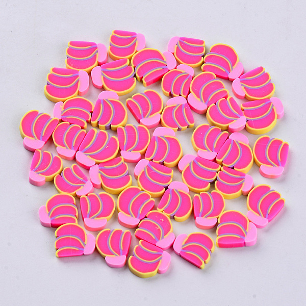 

PandaHall Handmade Polymer Clay Cabochons, Fashion Nail Art Decoration Accessories, Banana, Deep Pink, 9~11x8~10x2mm, about 3200pcs/20g...