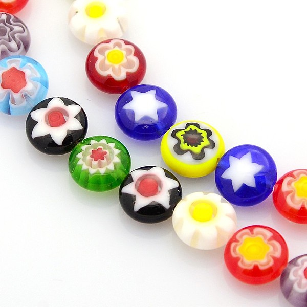

PandaHall Handmade Millefiori Glass Bead Strands, Flat Disc, Mixed Color, 8x4mm, Hole: 1mm, about 48pcs/strand, 14.7 inch Millefiori..., Multicolor