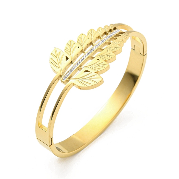 

PandaHall 304 Stainless Steel Pave Crystal Rhinestone Hollow Out Leaf Hinged Bangles for Women, Golden, 1/4~1 inch(0.75~2.6cm), Inner..., Clear