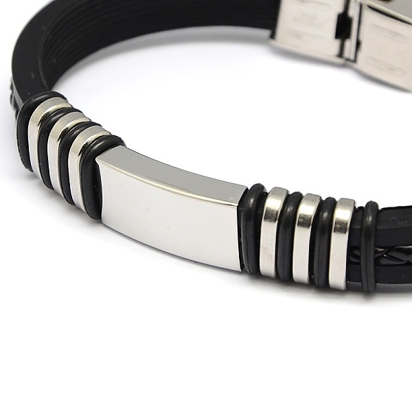 

PandaHall Unisex Casual Style Leather Cord Bracelets, with Stainless Steel Findings and Watch Band Clasps, Stainless Steel Color, 220x9x4mm..., Black