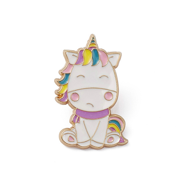 PandaHall Unicorns Alloy Enamel Brooches for Backpack Clothes, Golden, Pink, 30.5x18x1.7mm, Pin: 1.2mm Acrylic Unicorn Pink