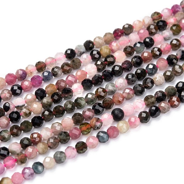 

PandaHall Natural Tourmaline Beads Strands, Faceted, Round, 3mm, Hole: 0.5~0.6mm, about 133~144pcs/strand, 15.3~15.7 inch(39~40cm)...