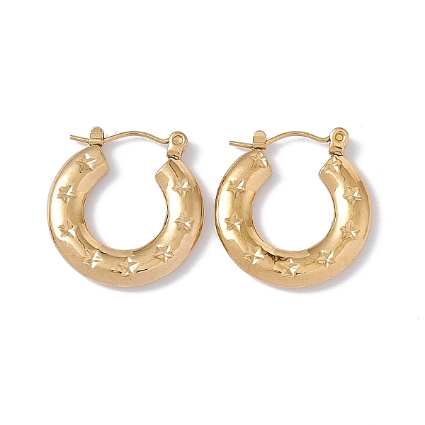 

PandaHall Ion Plating(IP) 304 Stainless Steel Donut with Star Hoop Earrings for Women, Golden, 22x21x2.5mm, Pin: 0.6mm 304 Stainless Steel...