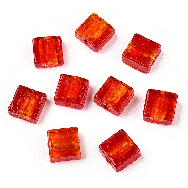 

PandaHall Handmade Silver Foil Lampwork Beads, Square, Red, 12x12x6mm Silver Foil Square Red