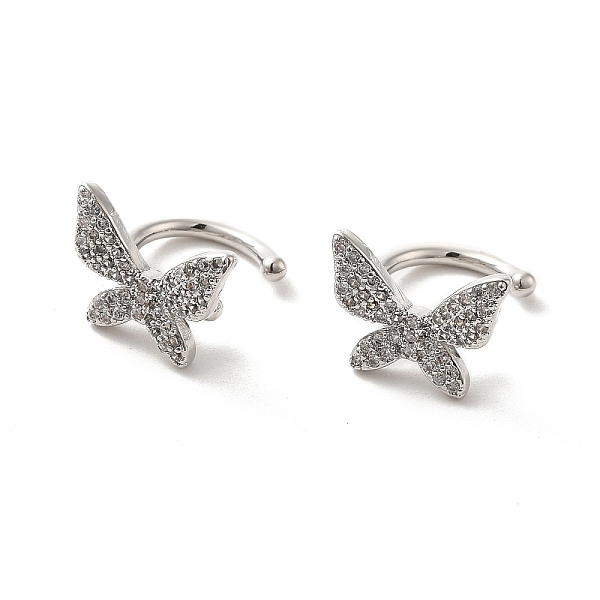 

PandaHall Brass Micro Pave Cubic Zirconia Cuff Earrings, Butterfly Non Piercing Earrings, Platinum, 6x8.5mm Cubic Zirconia Butterfly Clear
