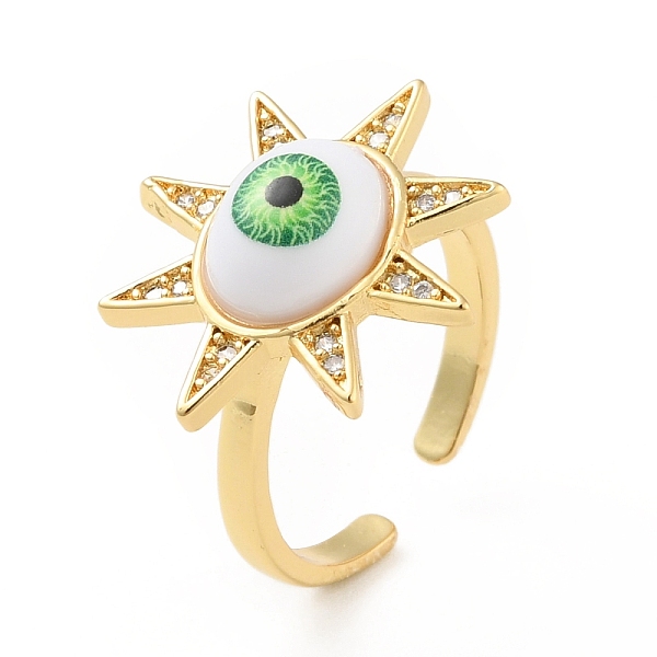 

PandaHall Cubic Zirconia Sun with Evil Eye Open Cuff Ring with Acrylic, Real 18K Gold Plated Brass Jewelry for Women, Cadmium Free & Lead...