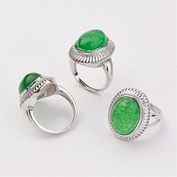 

PandaHall Dyed Natural Malaysia Jade Finger Rings, with Brass Ring Finding, Platinum, Oval, Size 8, 18mm Malaysia Jade