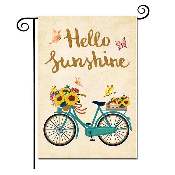 PandaHall CREATCABIN Summer Garden Flag Hello Sunshine Sunflower Bicycle Yard Flag Spring Holiday Double Sided Vertical Front Door...