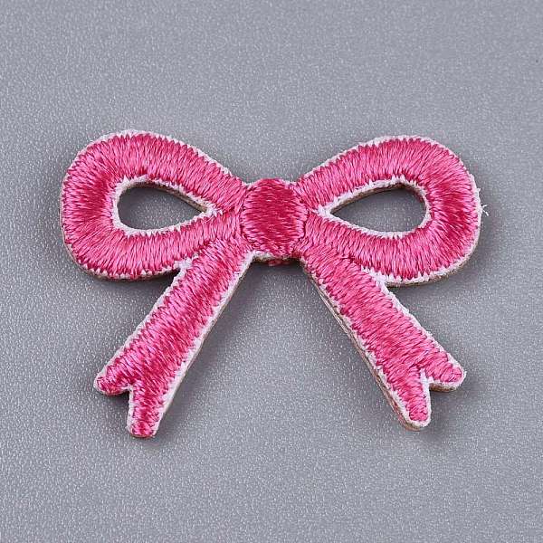 PandaHall Computerized Embroidery Cloth Iron on/Sew on Patches, Self-adhesive Fabric, Costume Accessories, Bowknot, Hot Pink, 18x24x2mm...