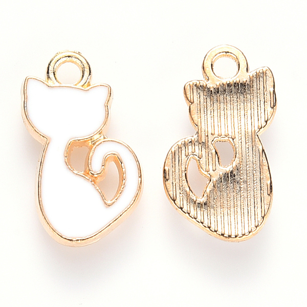 

PandaHall Alloy Enamel Charms, Cat Shape, Light Gold, White, 15x8x1.5mm, Hole: 1.6mm Alloy+Enamel Cat Shape White