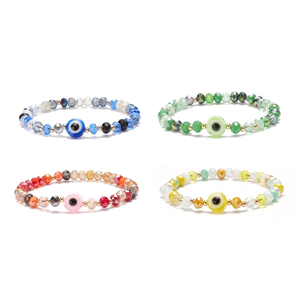 

PandaHall Glass & Resin Evil Eye Beaded Stretch Bracelet for Women, Mixed Color, Inner Diameter: 2-1/4 inch(5.6cm) Glass Multicolor