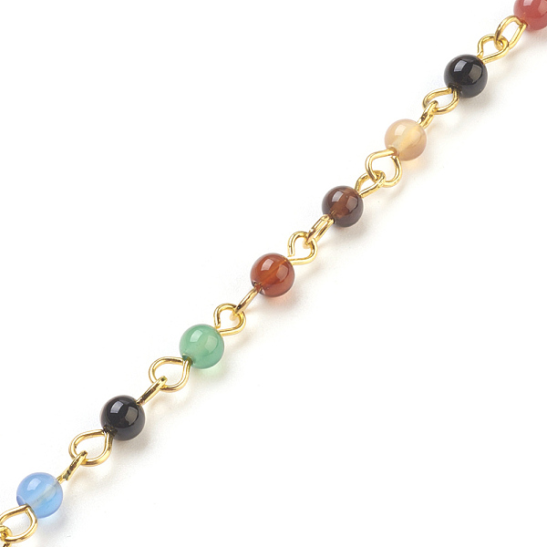 

PandaHall Handmade Natural Agate Beaded Chains, Unwelded, with Brass Needle, Golden, 4~4.5mm, 39.37 inch, 1m/strand Natural Agate