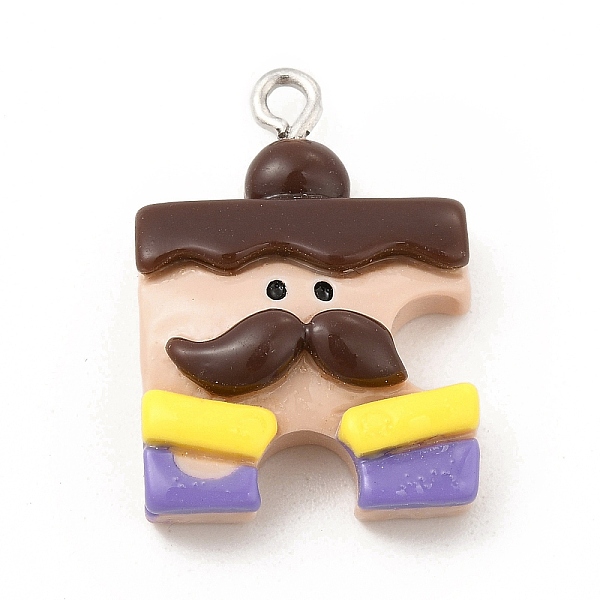 

PandaHall Opaque Resin Pendants, Human Charms, with Platinum Tone Iron Loops for DIY Necklace, Puzzle Shape, Man Pattern, 24x17x6mm, Hole...