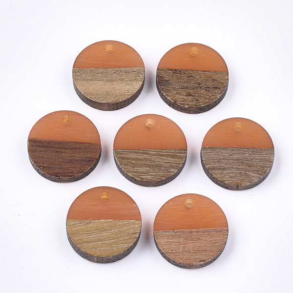 

PandaHall Resin & Walnut Wood Pendants, Flat Round, Coral, 14~15x3~4mm, Hole: 1.8mm Resin+Wood Flat Round Red