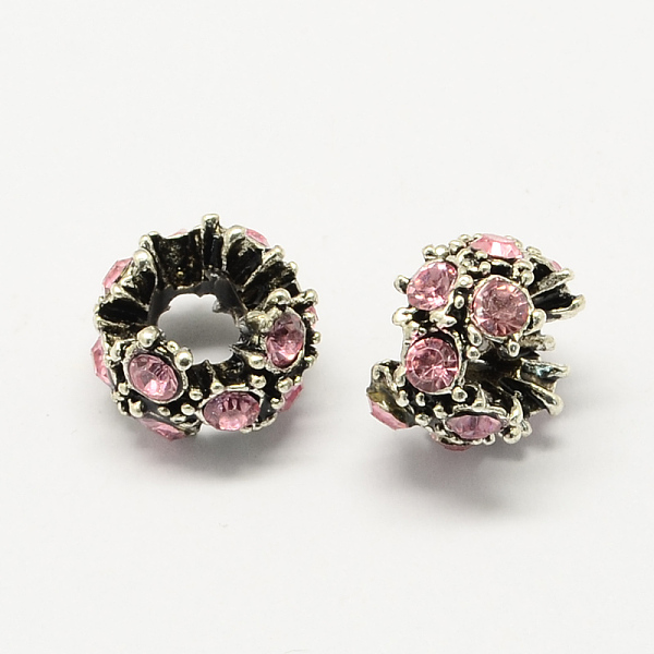 

PandaHall Alloy Rhinestone European Beads, Flower Large Hole Beads, Antique Silver, Light Rose, 12x8mm, Hole: 5mm Alloy+Rhinestone Flower..., Pink