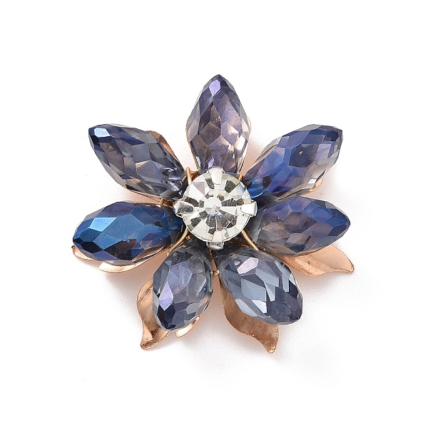 

PandaHall Wire Wrapped Glass Cabochons, with Light Gold Plated Iron Findings, Flower, Steel Blue, 27x27x8.5mm Glass Flower