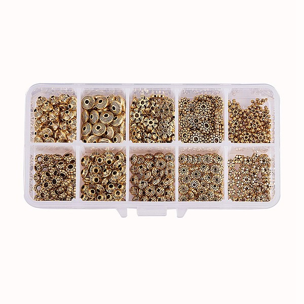 

PandaHall Tibetan Style Alloy Spacer Beads, Mixed Shapes, Antique Golden, 13.5x7x3cm, about 500pcs/set Alloy Mixed Shapes