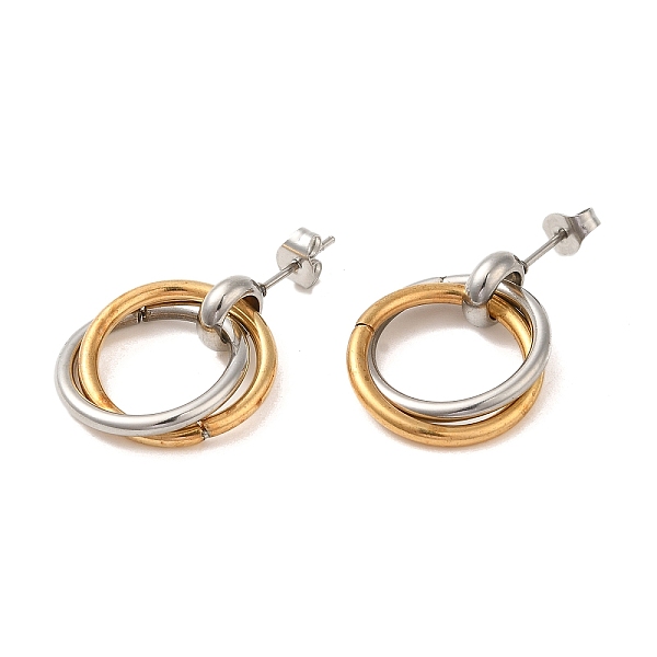 

PandaHall Double Rings 304 Stainless Steel Stud Earrings for Women, Golden & Stainless Steel Color, 18x18.5mm 304 Stainless Steel Ring