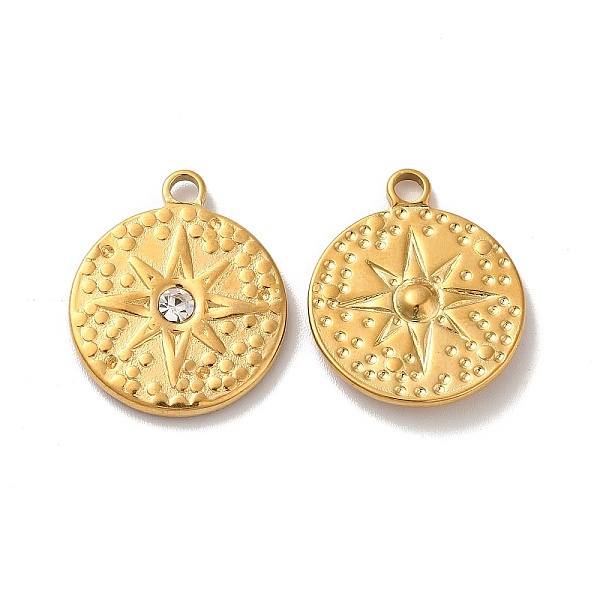 

PandaHall Ion Plating(IP) 304 Stainless Steel Pendants, with Crystal Rhinestone, Flat Round with Star Charms, Golden, 21.5x18x3mm, Hole: 2mm...