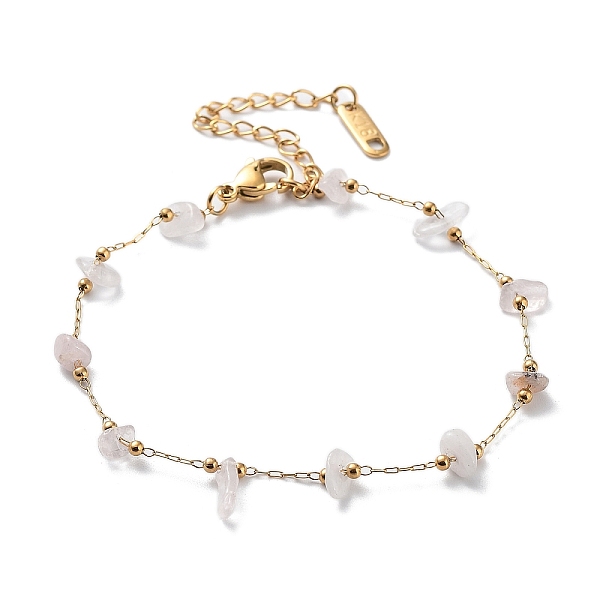 

PandaHall Natural Rose Quartz Chips Beaded Chain Bracelets, with Golden 316 Surgical Stainless Steel Chains, 6-7/8~7-1/8 inch(17.5~18cm)...