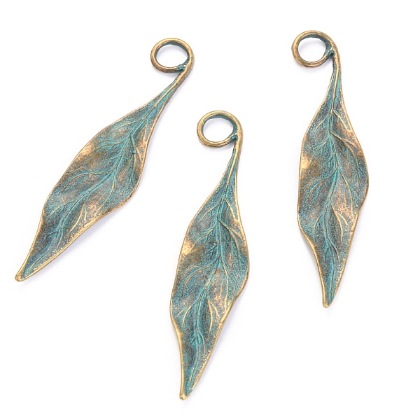 

PandaHall Tibetan Style Alloy Pendants, Leaf, Antique Bronze & Green Patina, 75x16x2mm, Hole: 8mm Alloy Leaf