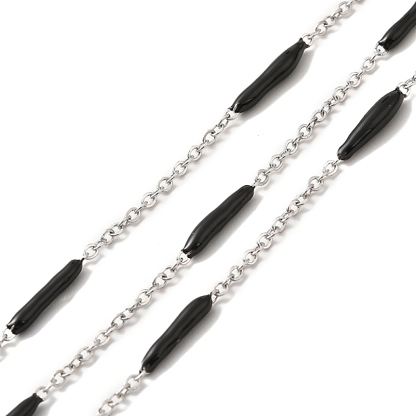 

PandaHall Enamel Column Link Chains, with 304 Stainless Steel Cable Chains, Unwelded, with Spool, Black, 14~17x2~3mm and 1.5x2x0.5mm, about...