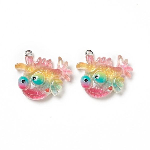 

PandaHall Ocean Theme Transparent Resin Pendants, with Glitter Powder and Platinum Tone Iron Loops, Sea Animal Charm, Colorful, Fish Pattern...